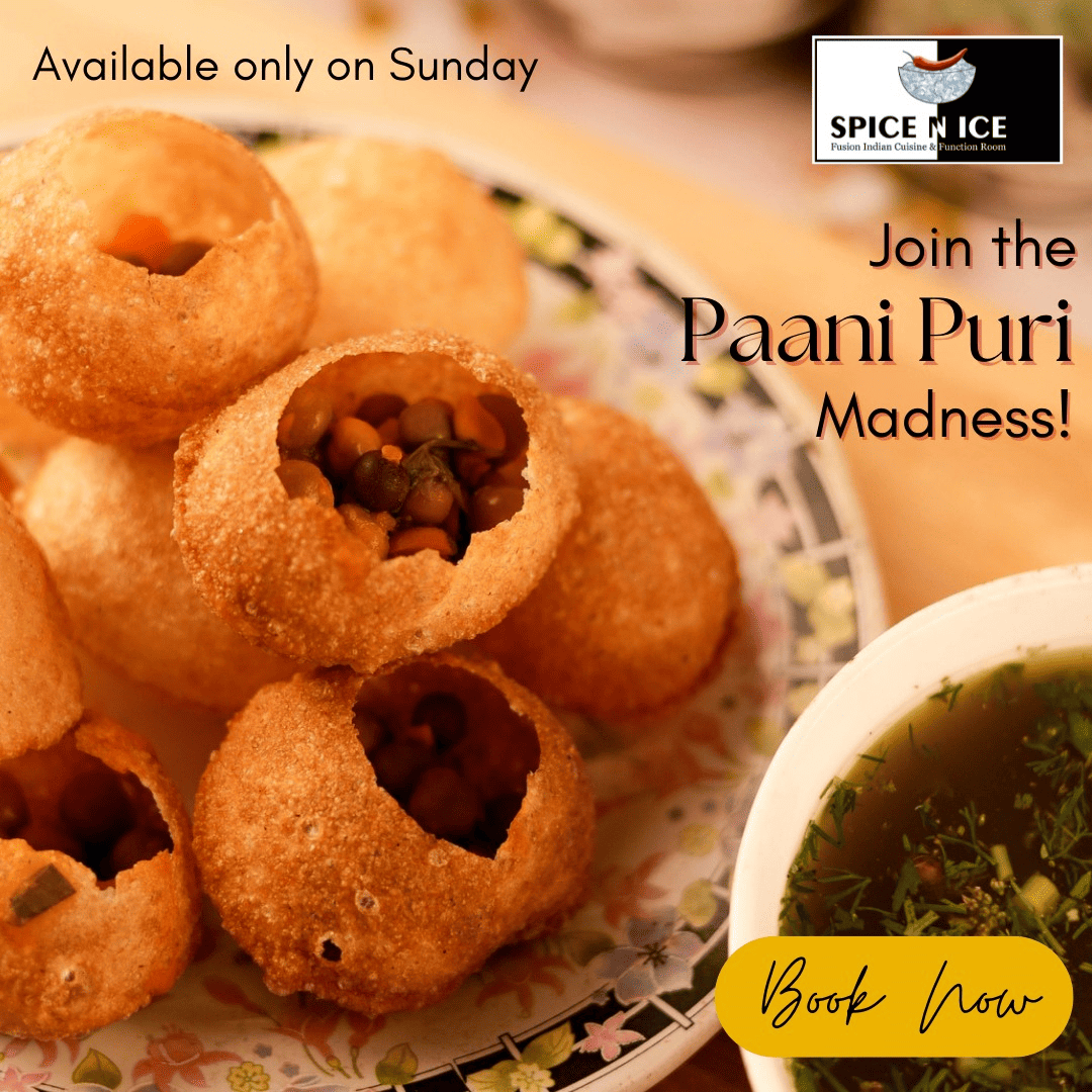 Paani Puri, an Indian street snack of hollow puris filled with spiced water and tamarind chutney.