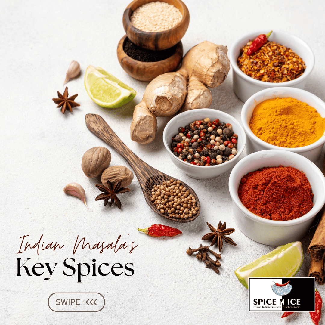 Colorful Indian spices: turmeric, cumin, coriander, cardamom, cloves